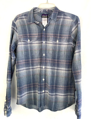 PATAGONIA Blue Plaid Organic Cotton ''Common Threads'' Button Up L/S Shirt size S