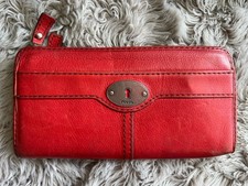 FOSSIL Vintage Y2K MADDOX WALLET Leather Bohemian Coral Red Silver Hardware