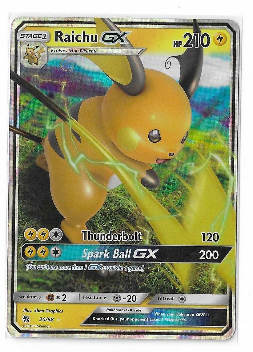 Raichu GX 20/68 Hidden Fates Sun & Moon S&M Holo Ultra Rare Pokemon TCG Card NM