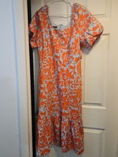 Talbots Orange Blue Paisley Floral Puff Sleeve Tiered Cotton Midi Dress 12