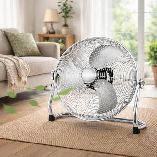 18" Metal Floor Fan Industrial Chrome 100W 3 Speed High Velocity Cooling Air
