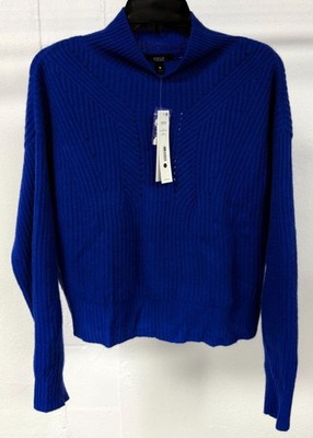 AQUA Cashmere Mock Neck Cable Knit Sweater Royal Blue XS New