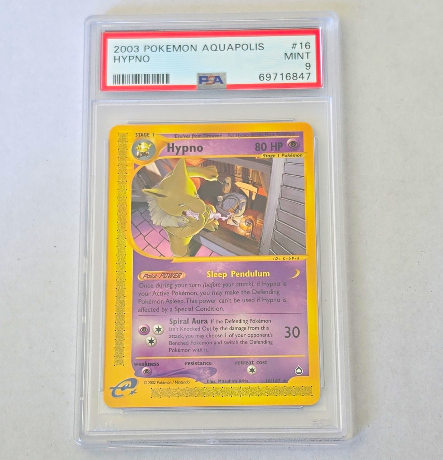 Pokemon TCG Hypno 016/147 Aquapolis Regular Rare Stage 1 80 HP EN 2003 PSA 9