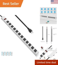 Heavy-Duty 12 Outlet Wall Mount Power Strip - 1200J Surge Protection, 6FT Cable