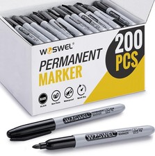 Permanent Markers Bulk, 200 Pack, Black Permanent Marker Pens, Fine Tip,