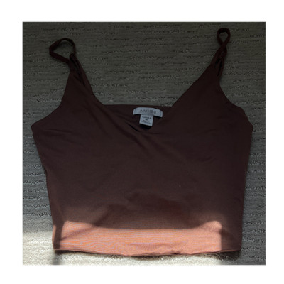 AMISU Women's Brown Cropped Tank Top M Wide Strap V Neck Pullover Sleeveless