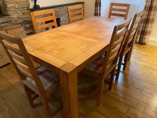 Oak dining room table and 6 chairs - extends, sturdy, heavy,