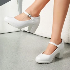 Women Arch Support Mary Jane Round Toe Pumps Chunky Block Heels Comfort Pumps