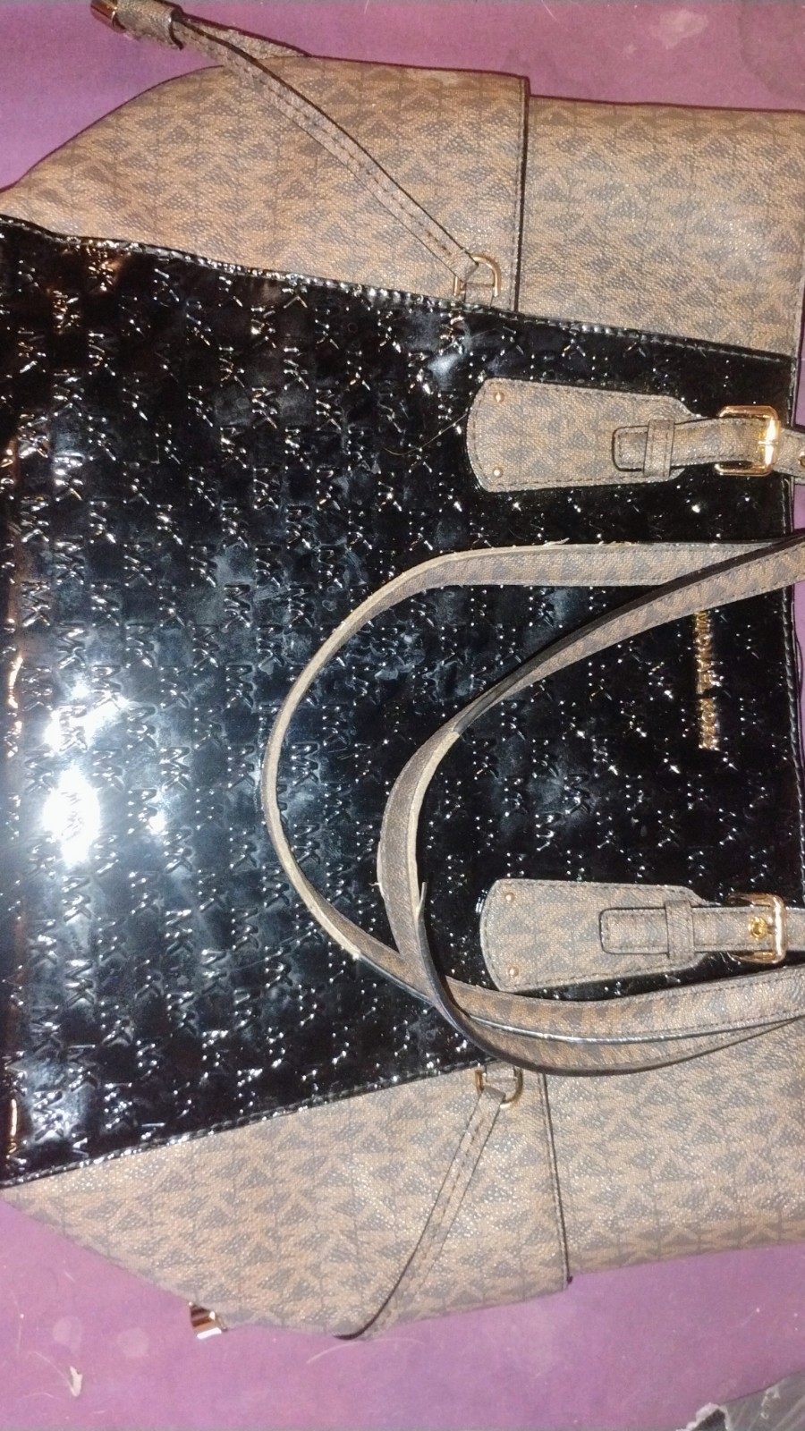 NWT Authentic Michael Kors Black Gold Raven Large Pebbled Leather Shoulder Bag
