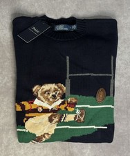 Polo Ralph Lauren Cotton Rugby Polo Bear Sweater Men Size Medium Navy Blue