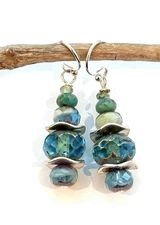 Aqua Picasso Glass Wavy Sterling Silver Earrings Sundance Treasures Jewelry