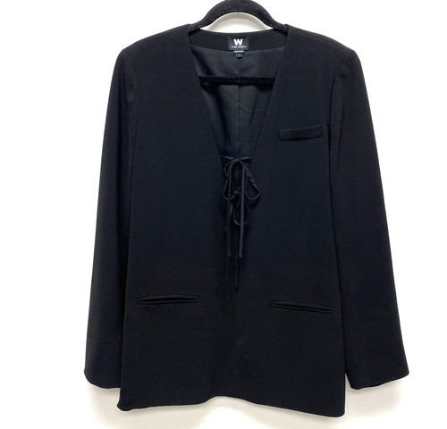 W By Worth Collarless Blazer Black Tech Deep V Neck Luxury Tie Jacket Large Top