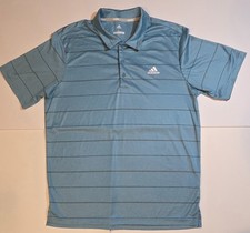 Adidas Shirt Mens Blue Polo Golf Performance Heather Striped Size L