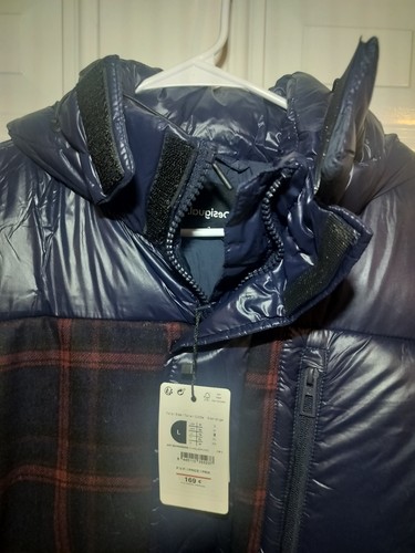 Desigual Steppjacke blau kariert Gr. L Kapuze Wollmischung neu mit Etikett - Bild 12 von 15