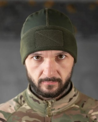 Tactical softshell hat olive on fleece, fleece hat with softshell   