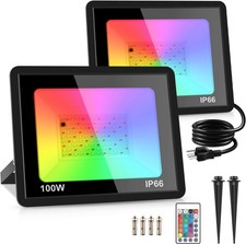 2 Pack 100W RGB Flood Lights, 12000LM Color Changing Floodlight with Remote, ...