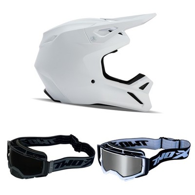 Fox V1 Solid MX Helmet Combo White Cross Helmet With Goggles
