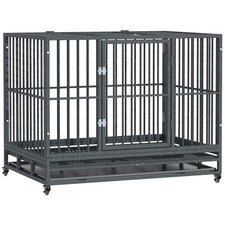 43" Heavy Duty Cage for Large Dog Metal Elevated Indoor Kennel Rolling Pet Crate