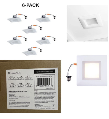 6 Pack Maximus  6'' 650 Lumen Soft White Square Dimmable LED Recessed Downlight