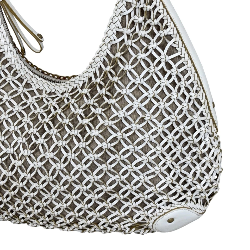 Cole Haan Sierra Open Weave Off White Hobo Bolsa de Mão Bolsa de Ombro Bolsa Tote Satchel - Imagem 4 de 4