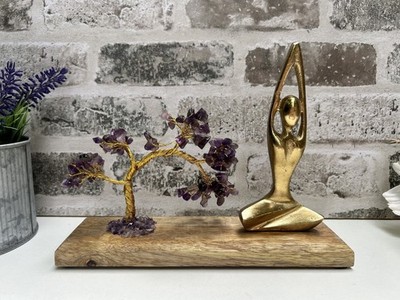 Edelsteinbaum Yoga Figur Baum Metall & Holz - Optionen verfügbar