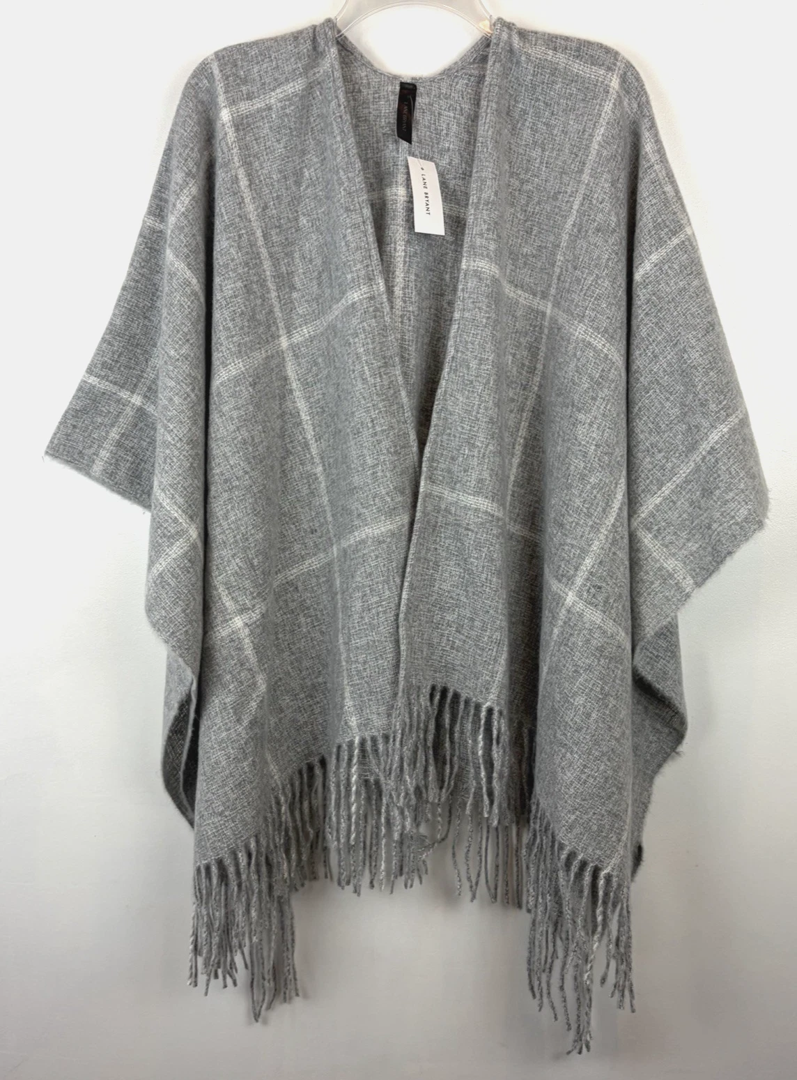 Lane Bryant Poncho Wrap Women Plus One Size Gray Soft Open Fringe Quiet Lux New