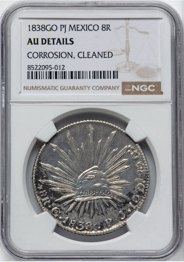 MEXICO 1838 AD, SILVER 8 Reales 8R Coin First Republic, Santa Anna Peso, NGC AU - Image 2 of 4