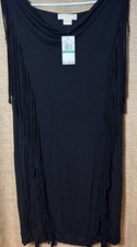 MICHAEL KORS NWT Women's Black Rayon Side Fringe Knee Length Stretchy Size Large