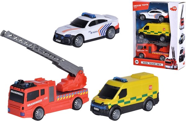 Dickie Toys Sos Team Set Belgien Polizei Krankenwagen Feuerwehr 3 StüCk-image