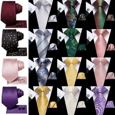 Wedding Formal Mens Tie Paisley Floral Striped Necktie Hankie Cufflinks Set