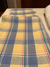 Vtg COTTON YELLOW BLUE Plaid Tablecloths 46" x 46" and 50" x 70" MINOR STAINS