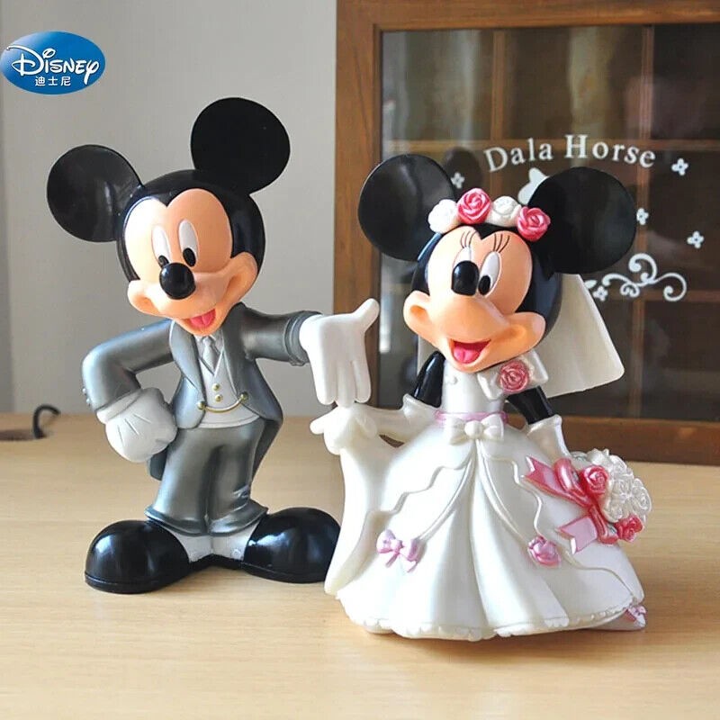 Disneys Mickey Minnie Wedding Mouse Figures Bride Groom Cake Topper Ring Gift