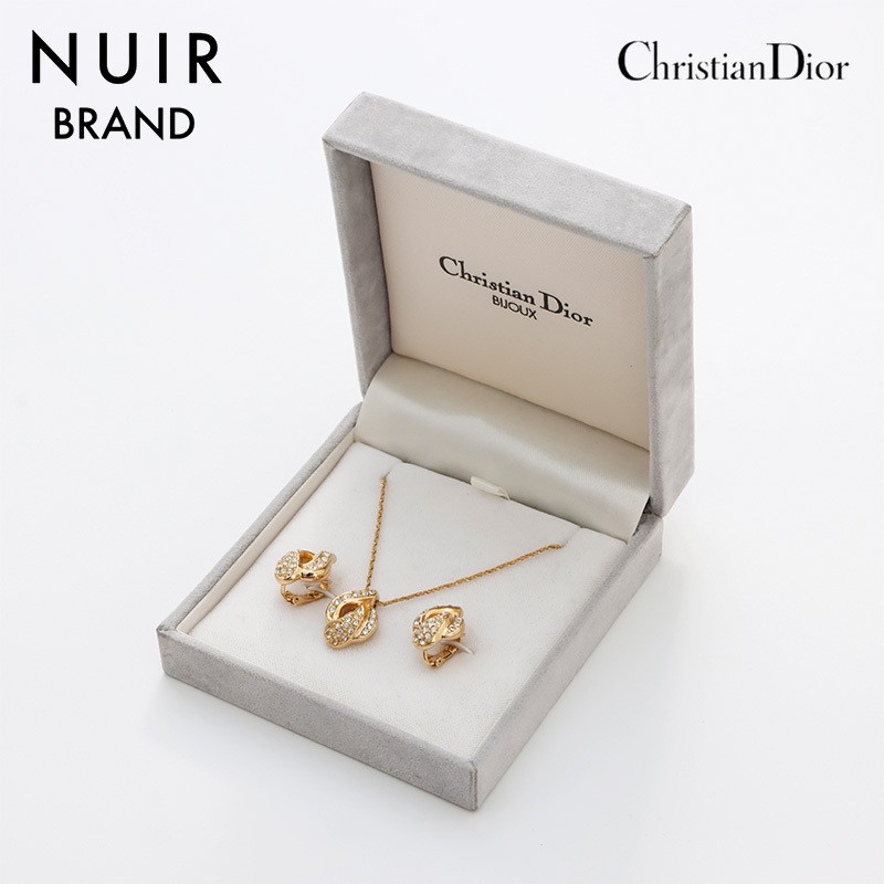Vintage Christian Dior gold rhinestone necklace & earrings 2-piece set