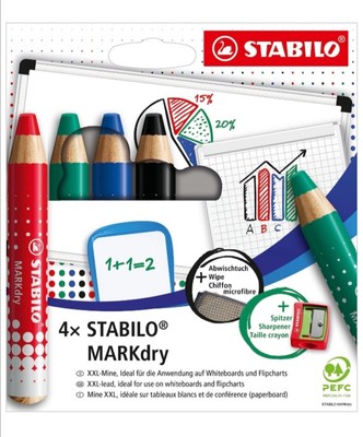 STABILO Markdry 4er Etui, Whiteboard & Flipchart Markers, neu