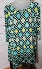 Kaari Dress Women's 2X Green Abstract Boho Geometric Pullover #Q!-4
