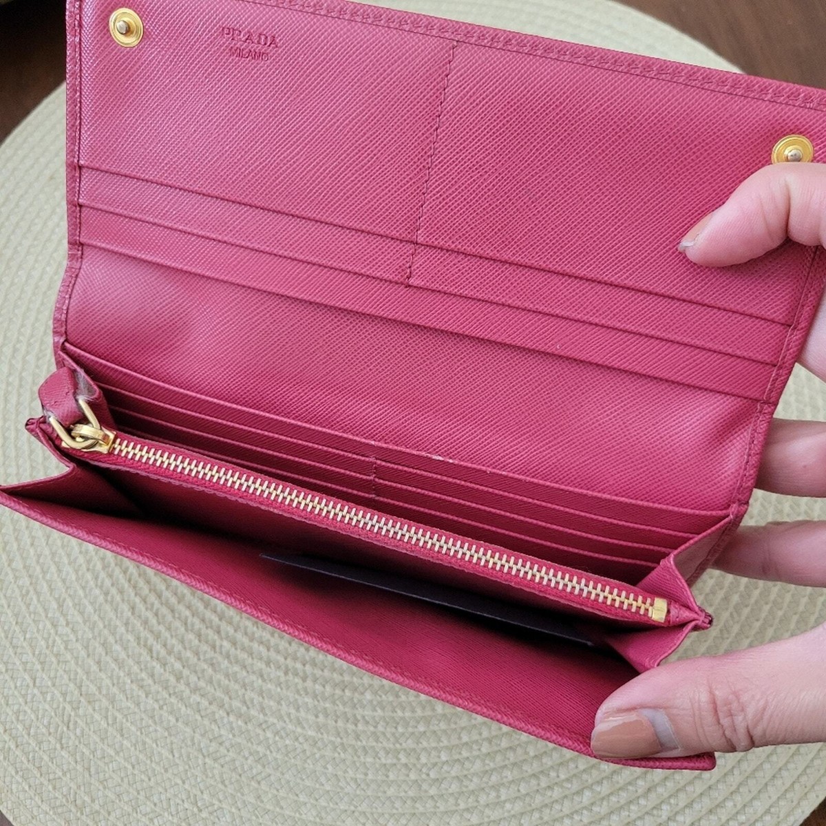 Vintage Prada Saffiano Pink leather Zipper long Wallet $350