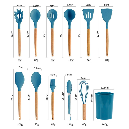 Kitchen Cooking Utensils Set 11 Pieces Silicone Wooden Handle High Heat Resistan - Picture 7 of 8