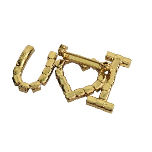 Rhinestone "I Love You" Brooch Pin - Gold Tone, Red Heart, Valentine's Day - Picture 8 of 9