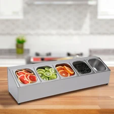 1 Row Stainless Steel Spice Rack Shelf Inclined Seasoning Holder 5 Pans & 5 Lids