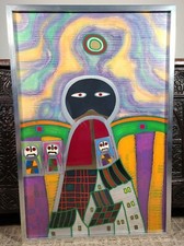 Butch Skynear Alien UFO Painting Vintage Outsider Folk Art Mid Century Modern 