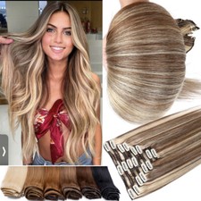 EXTRA THICK Clip In Human Hair Extensions Double Weft Remy FULL HEAD 170G-24" US