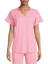 NEW ClimateRight by Cuddl Duds Women s Woven Twill V-Neck Scrub Top Small