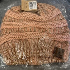 CC Beanie New Women's Knit Slouchy Thick Cap Hat Peach Metallic NIP