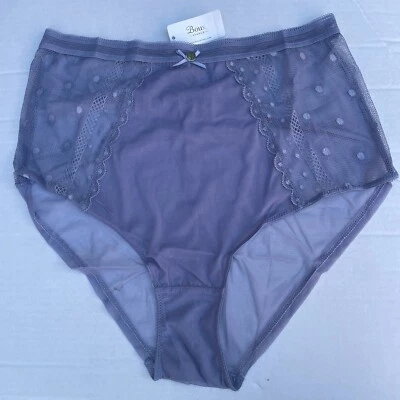BOUX AVENUE Size 12 Dove Grey Spot Mesh Lace High Waist Knickers Briefs
