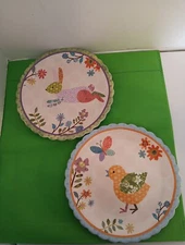 2 Cracker Barrel Easter 8.5" Plates Scalloped Edge Bunny/Floral /Chick Butterfly