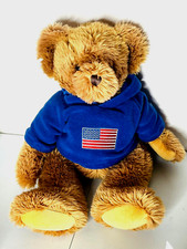 Russ Berrie Teddy Bear Plush Brown 18" USA Anniversary Flag Hoodie Ritz