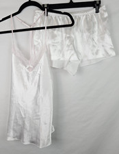 Linea Donatella Womens Pajamas Small White Pink Lace Camisole Shorts Lingerie