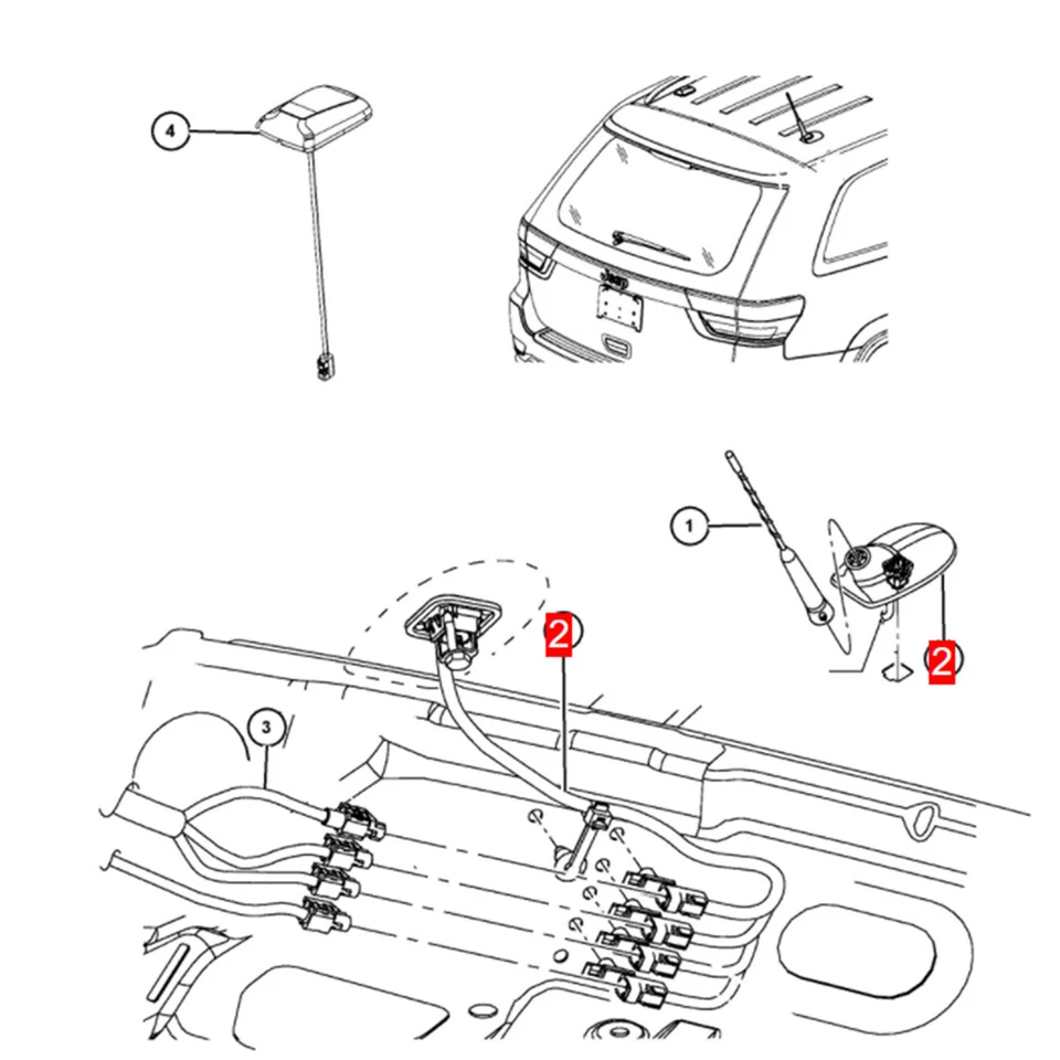 Moldura base antena rádio teto traseiro com cabo 5064771AB para 2011-2014 Dodge Avenger - Imagem 3 de 4