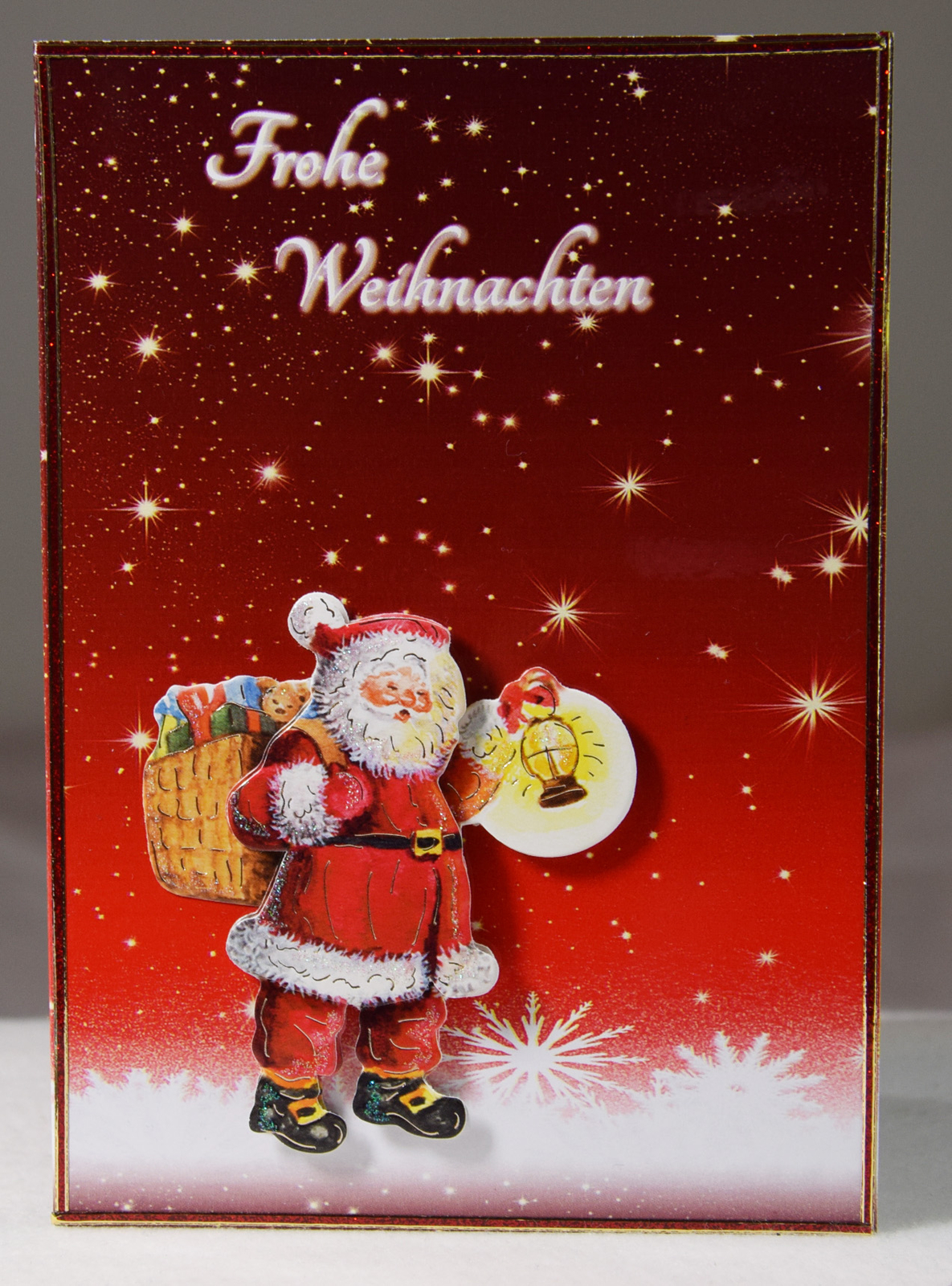 Ausgefallene 3D Karte,Handarbeit, Weihnachtskarte, Weihnachtsmann, Sterne