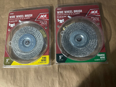 NEW ACE TOOLS 2 PIECE 5'' WIRE WHEEL FINE & COARSE FOR A BENCH GRINDER FREE SHIP